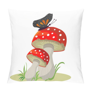 Personality  Vector. Mushrooms With Butterfly Pillow Covers