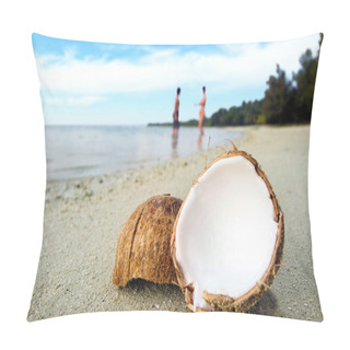 Personality  Opened Coconut On Sandy Beach Pillow Covers