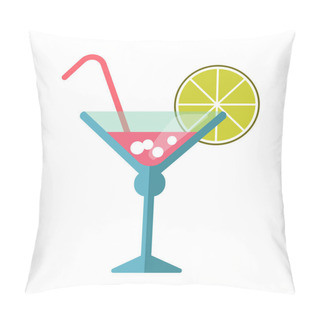 Personality  Pink Cocktail In Blue Martini Glass  Pillow Covers