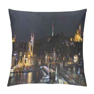 Personality  Views Of The Galata Bridge.  A View Of The Golden Horn. Evening Istanbul. Turkey. 2015 - Stock Image Pillow Covers