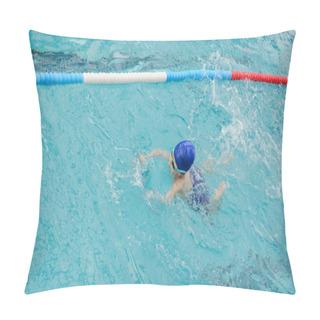Personality  Top View Of A 7-year Boy Playing And Swimming In The Swimming Pool Pillow Covers