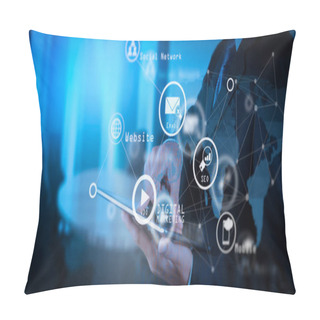 Personality   Businessman Working With New Modern Computer Show Social Networ Pillow Covers