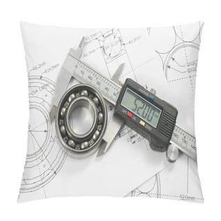 Personality  Bearing And Caliper On The Mechanical Engineering Drawing Pillow Covers