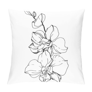 Personality  Beautiful Orchid Flowers. Black And White Engraved Ink Art. Isolated Orchids Illustration Element On White Background. Pillow Covers
