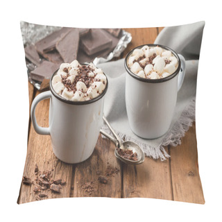 Personality  Hot Chocolate With Marshmallows In Two Enamelled Tin Mugs Pillow Covers