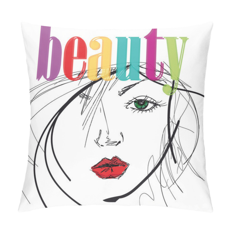 Personality  Sketch Of Beautiful Woman Face. Vector Illustration Pillow Covers