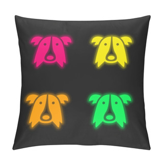 Personality  Border Collie Dog Head Four Color Glowing Neon Vector Icon Pillow Covers