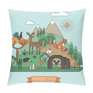 Personality  Vector Illustration Of Forest Life. Pillow Covers
