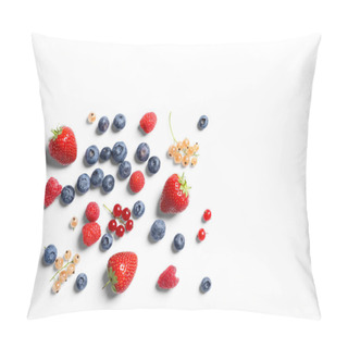 Personality  Raspberries And Different Berries On White Background Pillow Covers