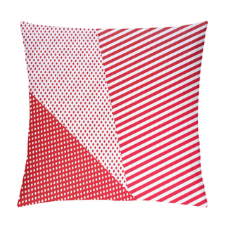 Personality  Top View Of Red And White Colors Abstract Composition With Polka Dot Pattern For Background Pillow Covers