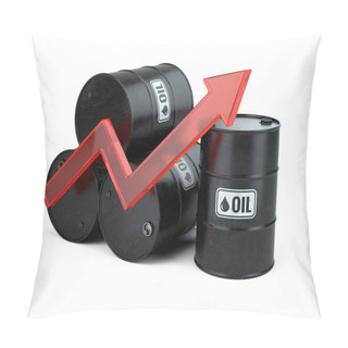 Personality  Increasing Oil Price - Growing Arrow Up And Oli Barrels Isolated On White. 3d Render Pillow Covers