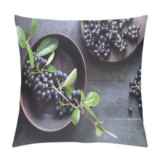 Personality  Freshly Picked Homegrown Aronia Berries On Wooden Table Pillow Covers