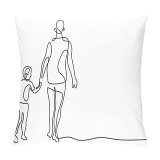Personality  Father Holding His Son Walking Together Continuous One Line Drawing. Happy Little Kid Spending Time With His Daddy At Home. Family Time Concept Hand Drawn Line Art. Vector Minimalist Design Pillow Covers
