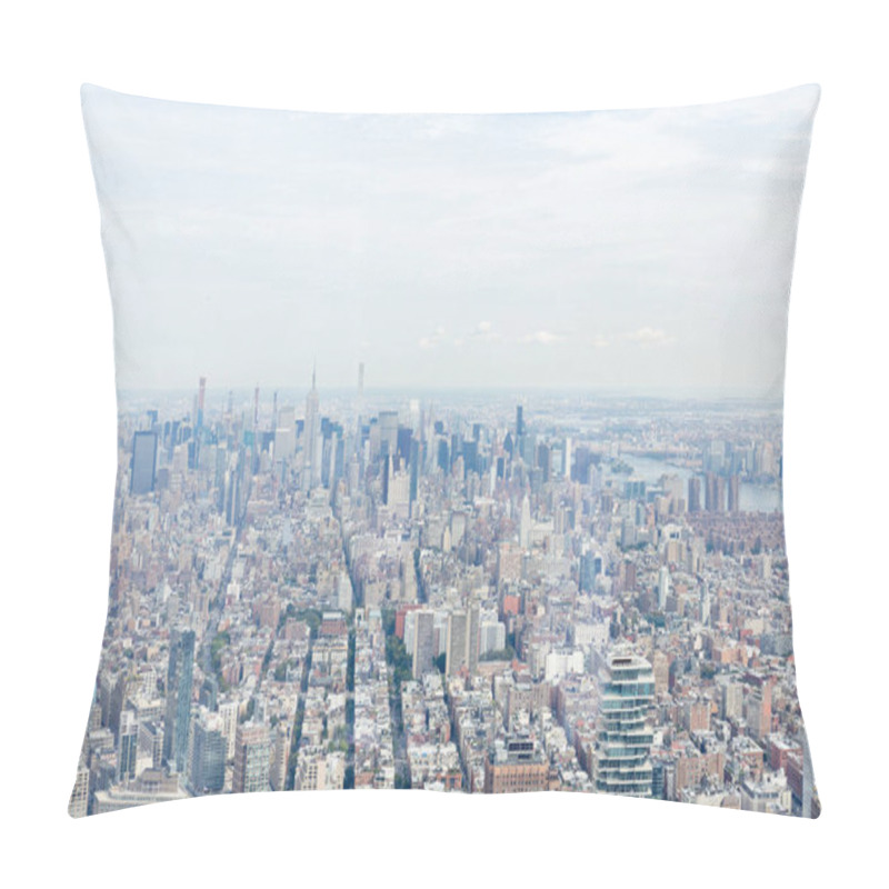 Personality  aerial view of new york city skyscrapers and cloudy sky, usa pillow covers