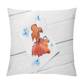 Personality  Top View Of Paper With Japanese Painting With Fish On Wooden Background Pillow Covers