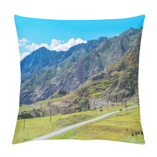 Personality  View Of The Mountains And The Road. Gorny Altai, Russia Pillow Covers