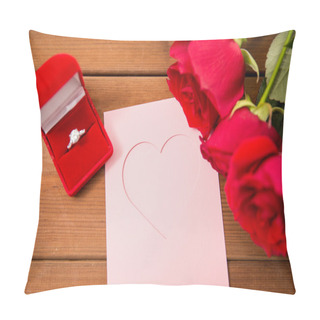 Personality  Close Up Of Diamond Ring, Roses And Greeting Card Pillow Covers