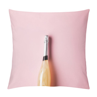 Personality  Top View Of Bottle Of Champagne On Pink Surface Pillow Covers