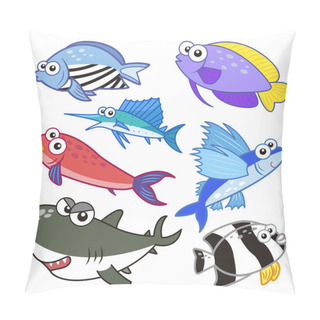 Personality  Cartoon Sea Animals Set With White Background Pillow Covers