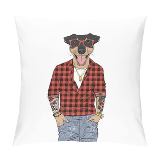 Personality  Jagdterrier, German Hunting Terrier Breed Hipster Illustration. Pillow Covers
