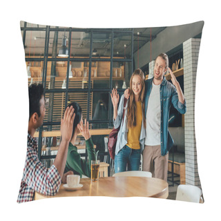 Personality  Multiethnic Friends At Cafe Pillow Covers