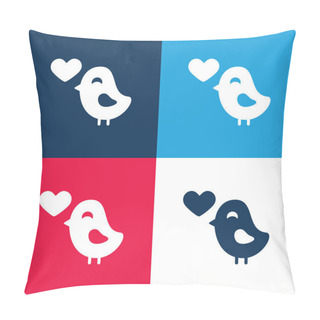 Personality  Bird In Love Blue And Red Four Color Minimal Icon Set Pillow Covers