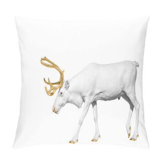 Personality  Rare White Deer With Golden Horns Isolated On  Pillow Covers