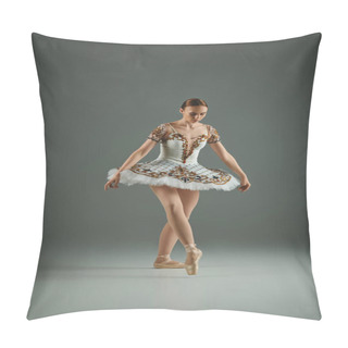 Personality  A Young, Beautiful Ballerina Gracefully Strikes A Pose In A White Tutu. Pillow Covers
