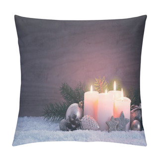 Personality  Four Pink Burning Advent Candles. Christmas Card. Pillow Covers
