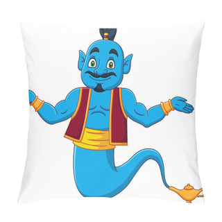 Personality  Vector Illustration Of Cartoon Genie Appear From Magic Lamp  Pillow Covers