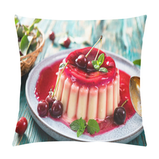 Personality  Delicious Panna Cotta Dessert With Cherry Sauce Pillow Covers