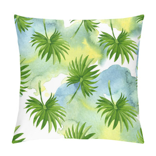 Personality  Palm Beach Tree Leaves Jungle Botanical. Watercolor Background Illustration Set. Seamless Background Pattern. Pillow Covers