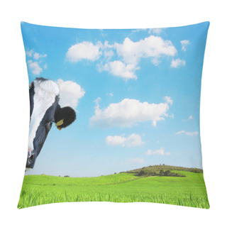 Personality  Witty Cow, Dairy Cow With Prairie As Background Pillow Covers