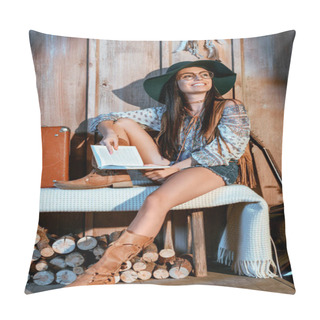 Personality  Bohemian Girl Sitting With Book Pillow Covers