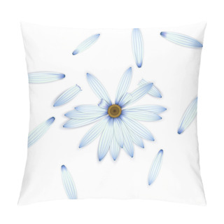Personality  Blue Daisy Flower On White. Guessing Concept. Pillow Covers