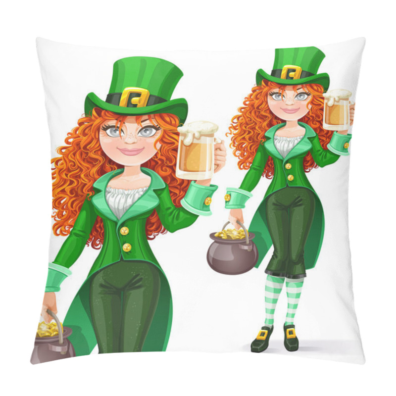 Personality  Beautiful Girl Leprechaun With Pot Of Gold Offers A Beer Isolate Pillow Covers