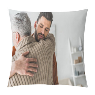 Personality  Handsome Bearded Man Hugging Elder Father At Home  Pillow Covers