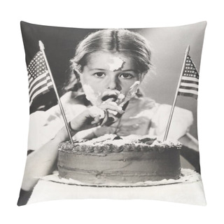 Personality  Girl With American Flags On Cake Pillow Covers
