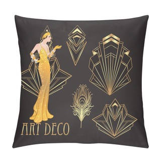 Personality  Flapper Girl. Art Deco 1920s Style Vintage Invitation Template Design For Drink List, Bar Menu, Glamour Event, Thematic Wedding, Jazz Party Flyer. Vector Art. Pillow Covers