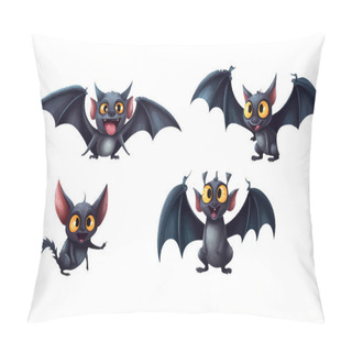 Personality  Set Vector Illustration Of Magic Black Evil Bat Halloween Concept Isolated On White Background. Pillow Covers