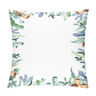 Personality  Algae And Coral Reefs. Watercolor Hand Drawn Rectangular Frame Pillow Covers