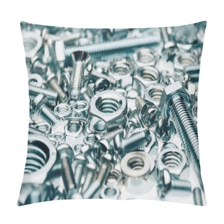 Personality  Close Up View Of Metal Framing Nails And Capscrews Isolated On White Pillow Covers