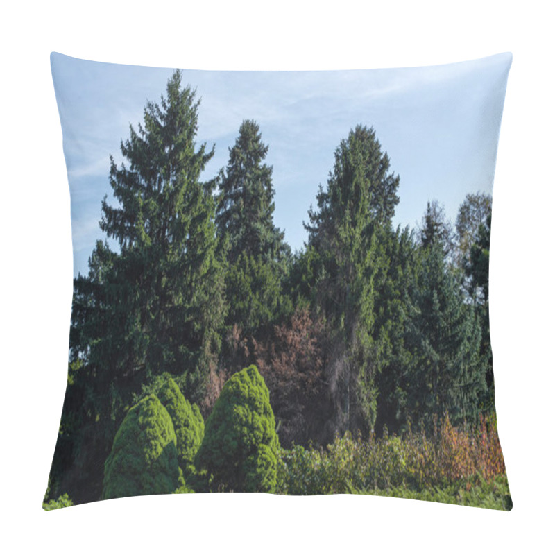 Personality  Fir trees and green bushes with sky at background pillow covers