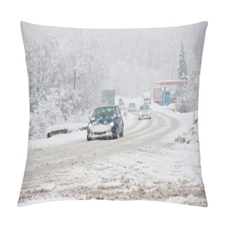 Personality  Winter Landscape With Road And Car Pillow Covers