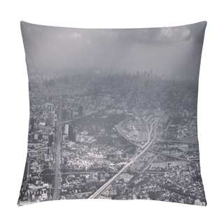 Personality  Aerial View Of Bangkok, Thailand, Polluted Air Over The Horizon. Urban Sprawl, Metropolis. Black And White Color Toned Vintage Effect. Pillow Covers