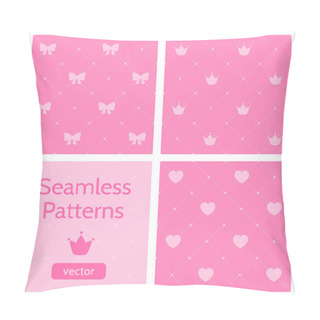 Personality  Set Of Cute Pink Girlish Seamless Patterns. Pillow Covers