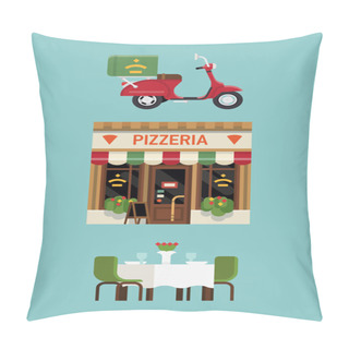 Personality  Pizzeria Restaurant With Delivery Service Scooter Pillow Covers