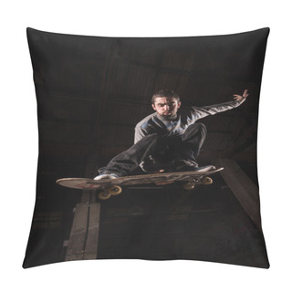Personality  Low Angle View Of Ollie With Backside Grab Trick Pillow Covers