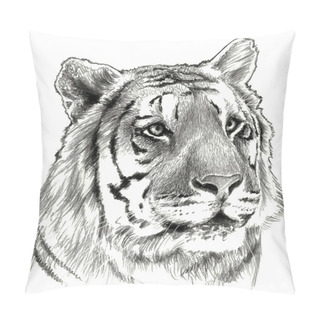 Personality  Tiger`s Head. Pencil Drawing Illustration. Pillow Covers