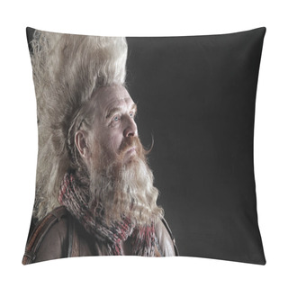 Personality  Closeup Portrait Of A Charismatic Adult Man With A Beard And High Mohawk In The Studio On A Dark Background  Pillow Covers